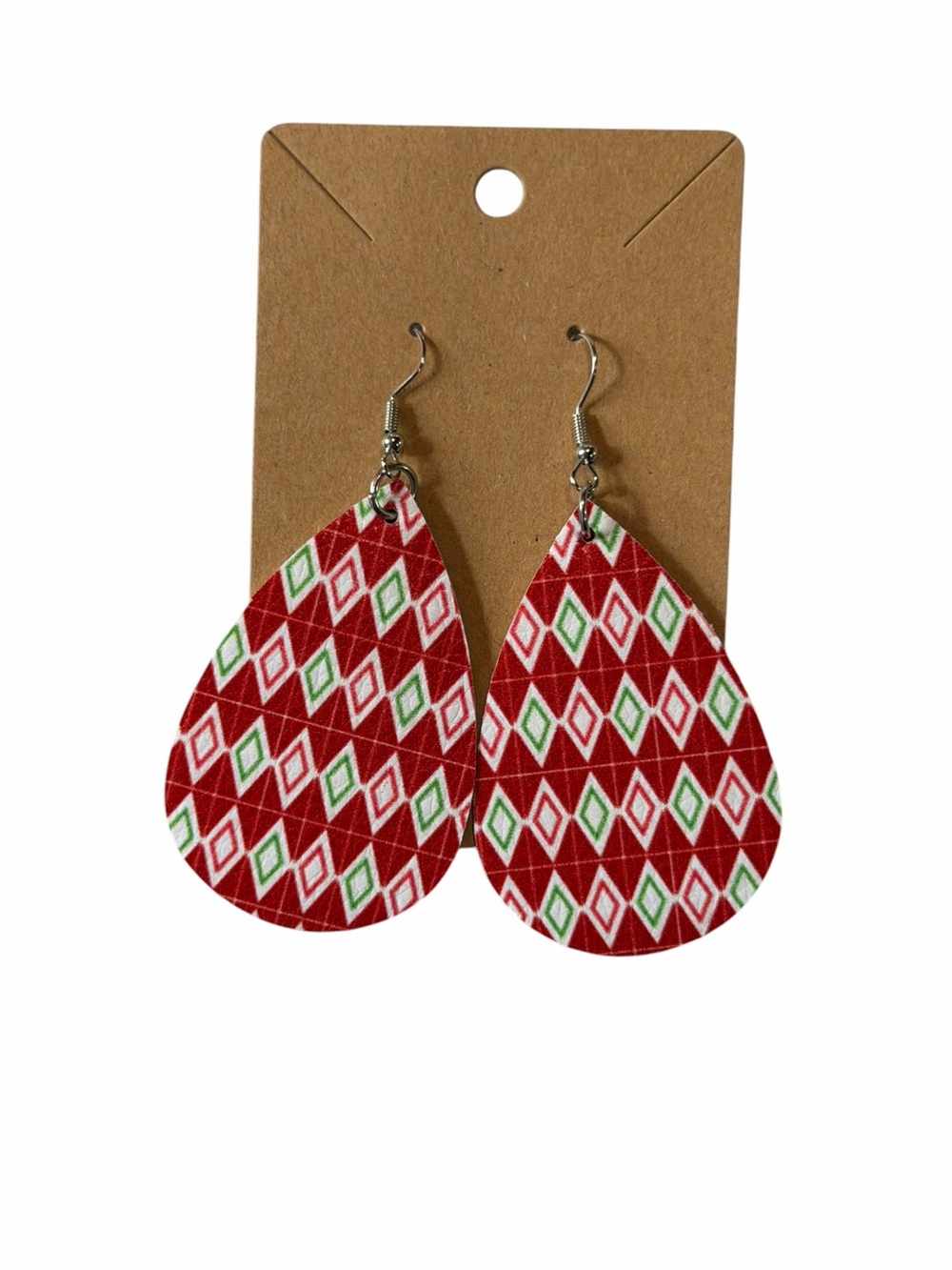 Red Diamond-Print Teardrop Earrings - Unbranded
